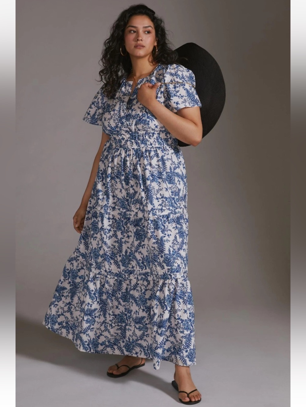 Anthropologie Cotton Somerset Tiered Maxi Dress In Blue Chinoiserie Size Medium - Picture 5 of 16